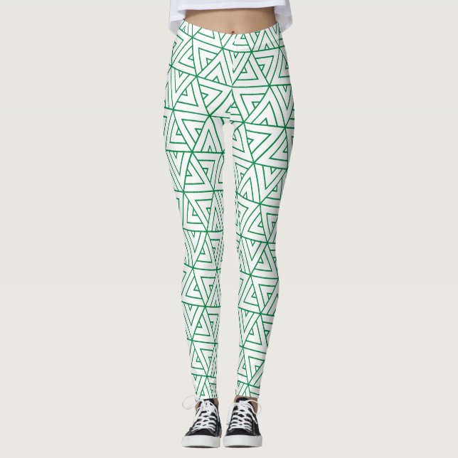 Hexagon Green White Minimal Muster Leggings (Vorderseite)