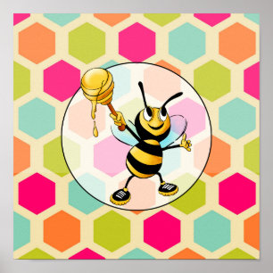 Hexagon Hintergrund mit Honey Bee Poster