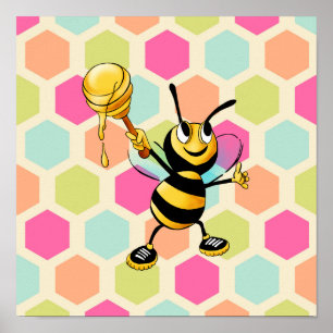 Hexagon Hintergrund mit Honey Bee Poster