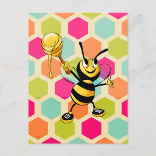 Hexagon Hintergrund mit Honey Bee Postkarte