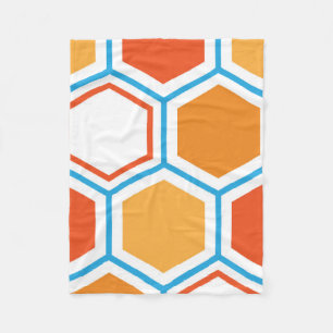 Hexagon in orange, blue and white fleecedecke