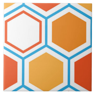 Hexagon in orange, blue and white fliese