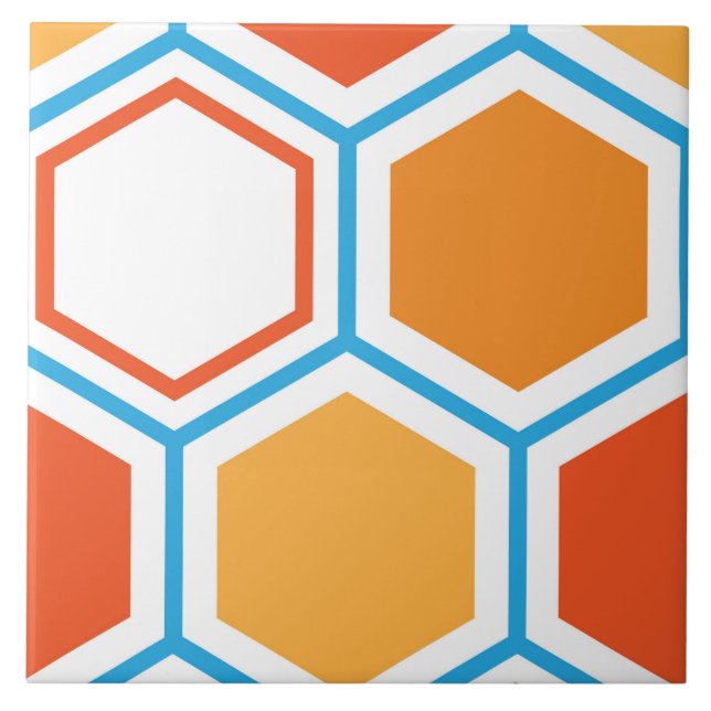 Hexagon in orange, blue and white fliese (Vorderseite)