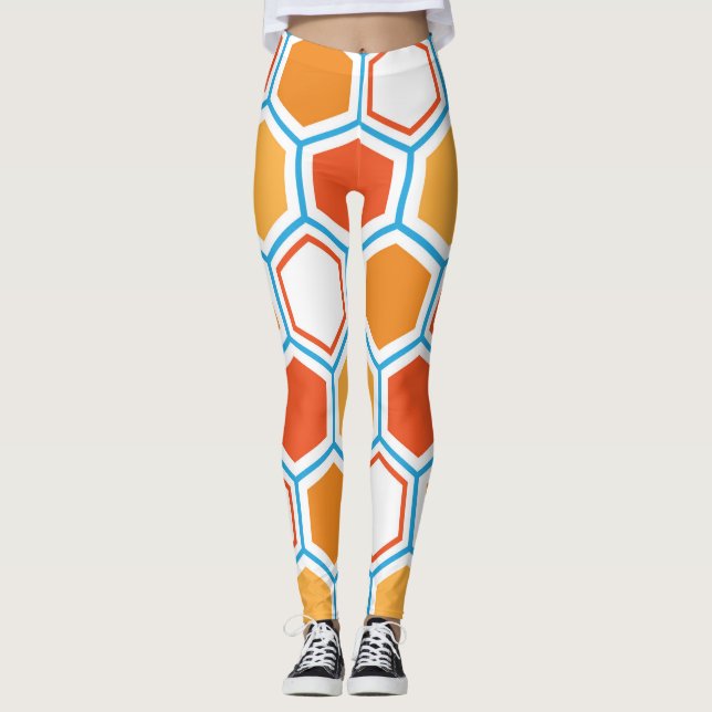 Hexagon in orange, blue and white leggings (Vorderseite)