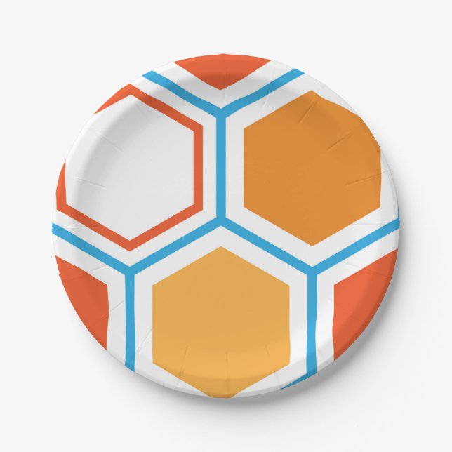 Hexagon in orange, blue and white pappteller (Vorderseite)