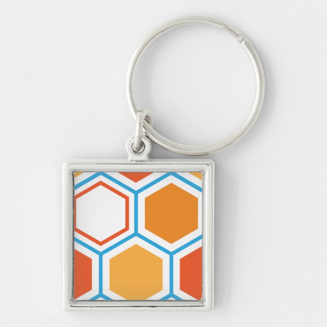 Hexagon in orange, blue and white schlüsselanhänger (Vorne)