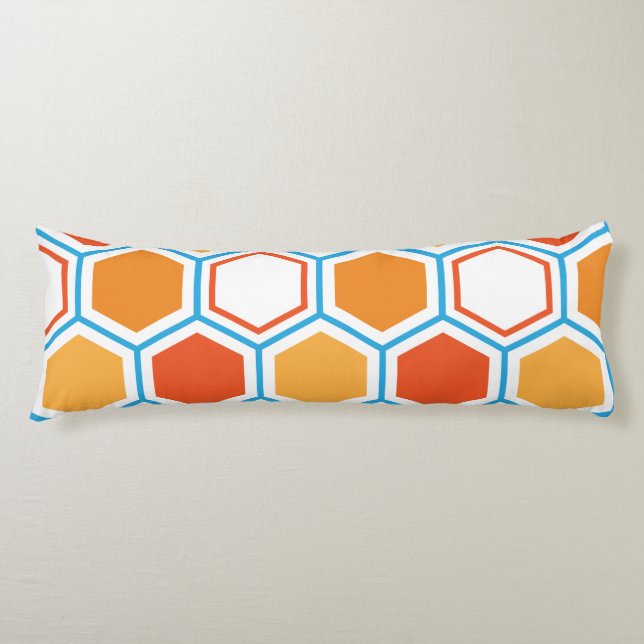 Hexagon in orange, blue and white seitenschläferkissen (Vorderseite)