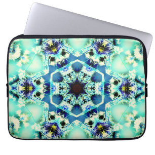 Hexagon Kaleidoskop und Sternenleuchte grün und bl Laptopschutzhülle