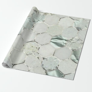 Hexagon Mint Aqua Silver Marble Shiny Geschenkpapier