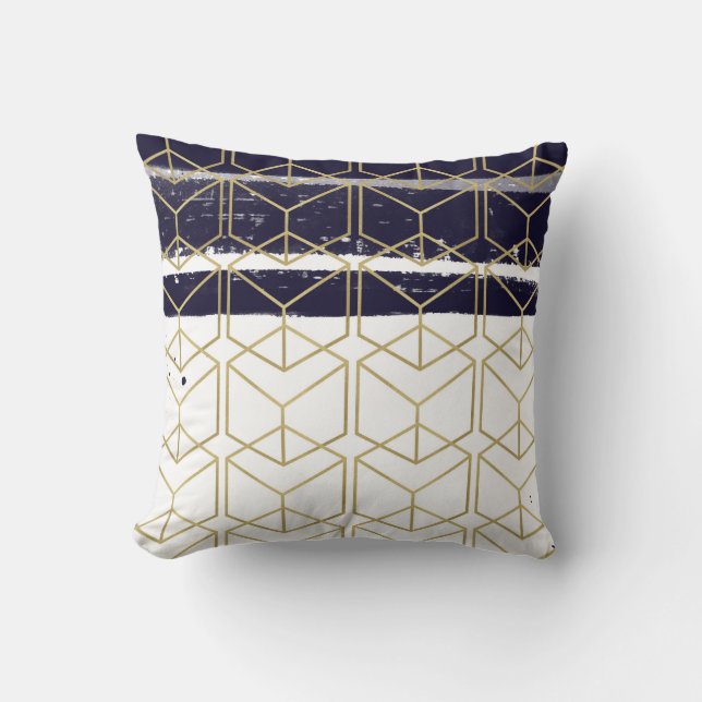 Hexagon Modern Navy Blue Gold Geometric Glam Kissen (Vorderseite)