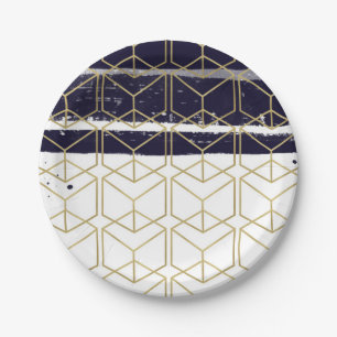 Hexagon Modern Navy Blue Gold Geometric Glam Party Pappteller