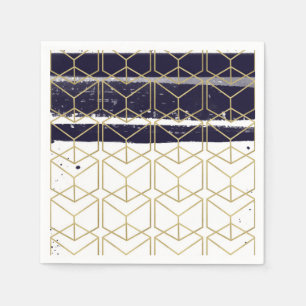 Hexagon Modern Navy Blue Gold Geometric Glam Party Serviette