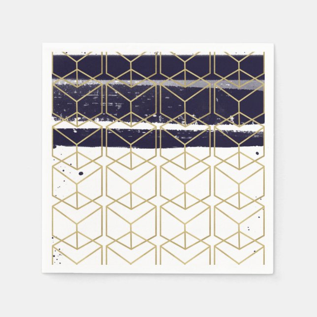 Hexagon Modern Navy Blue Gold Geometric Glam Party Serviette (Vorderseite)