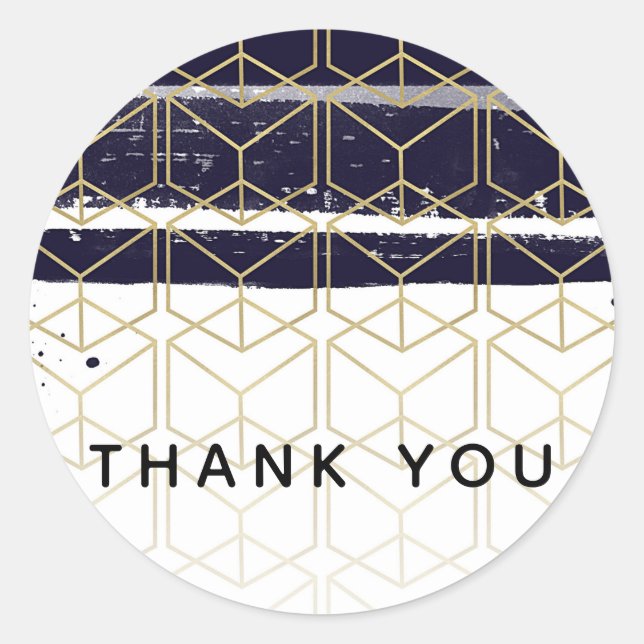 Hexagon Modern Navy Blue Gold Geometric Wedding Runder Aufkleber (Vorderseite)