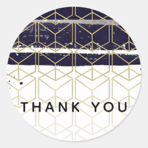 Hexagon Modern Navy Blue Gold Geometric Wedding Runder Aufkleber