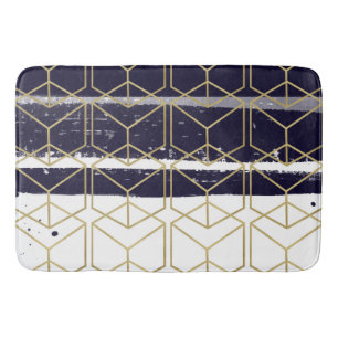 Hexagon Modern Navyblau Gold Geometrisch Glamourös Badematte