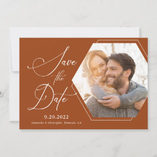 Hexagon Modernes Foto Script Terracotta Save The Date