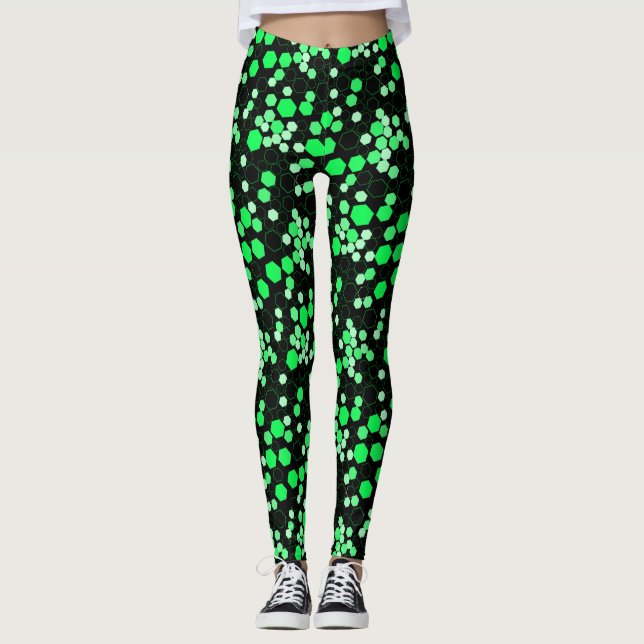 Hexagon Muster 02b.Green Black BG Leggings (Vorderseite)