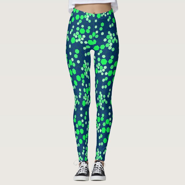 Hexagon Muster 02b.Green DBlue BG Leggings (Vorderseite)