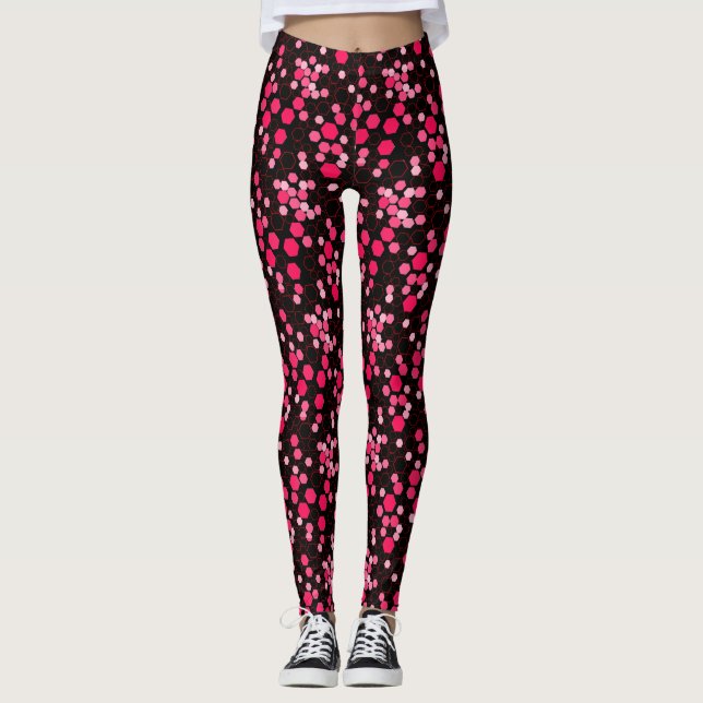 Hexagon Muster 03b.Pink Black BG Leggings (Vorderseite)