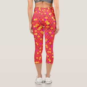 Hexagon Muster Red High Waisted Capris