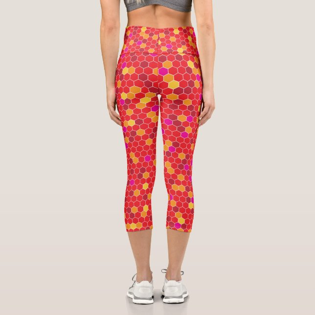 Hexagon Muster Red High Waisted Capris (Rückseite)