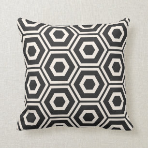 Hexagon-Muster-Schwarzes auf Elfenbein Kissen