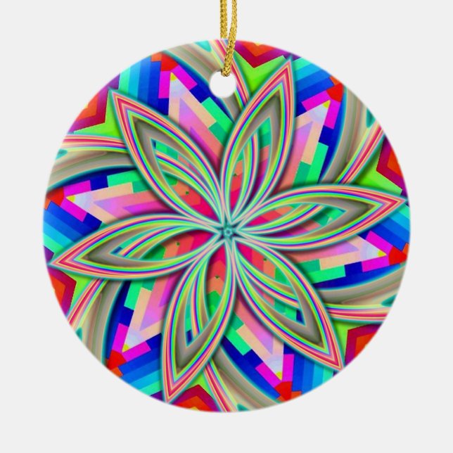Hexagon-Rainbow-Blume Keramik Ornament (Vorne)