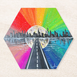 Hexagon Rainbow Road Fine Art Untersetzer