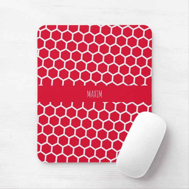 Hexagon Red White Minimal Muster Mousepad (Mit Mouse)