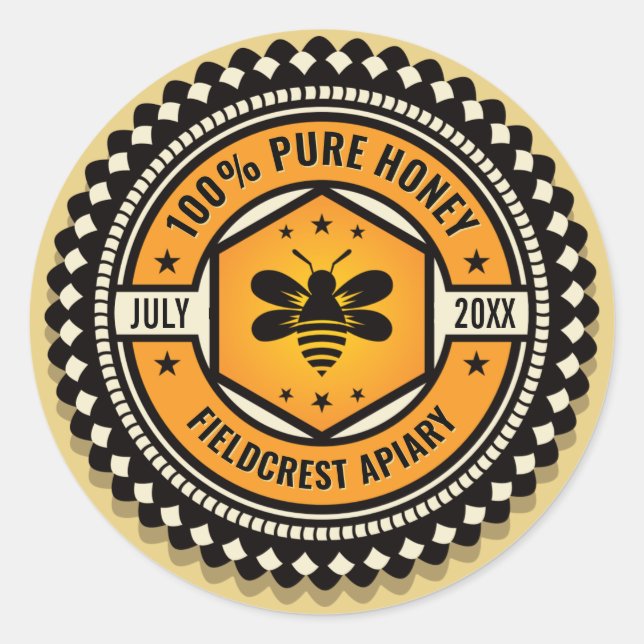 Hexagon Scalloped Orange Black Honey Jar Stickers (Vorderseite)