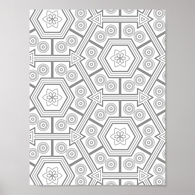Hexagon Tile Coloring Page Floral Geometric Art Poster (Vorne)