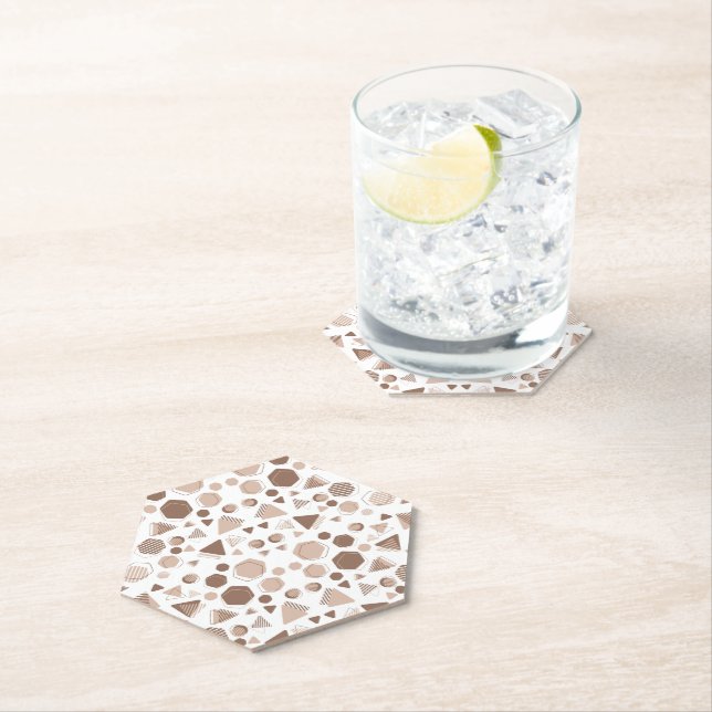 Hexagon & Triangle Pink & Brown auf weißem Muster Untersetzer (Vor Ort)