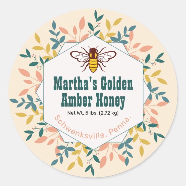 Hexagon Wreath Antique White Honey Jar Runder Aufkleber (Vorderseite)