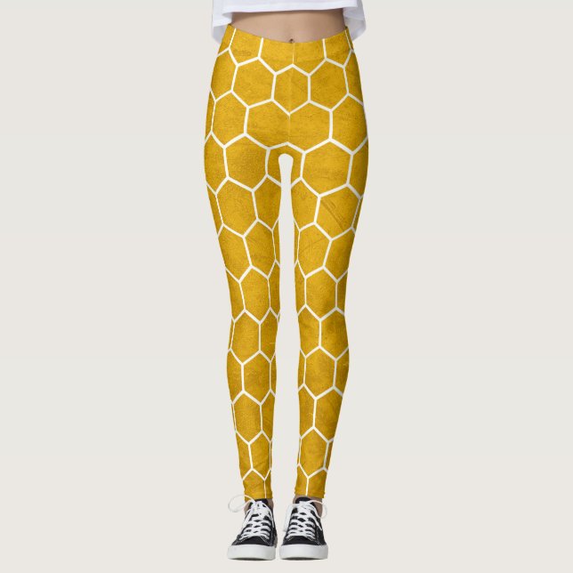 Hexagonal-Hexagon-Muster gelb Leggings (Vorderseite)