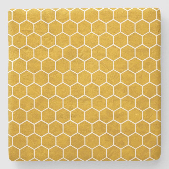 Hexagonal-Hexagon-Muster gelb Steinuntersetzer (Vorderseite)