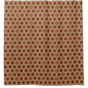 Hexagonal Kimono Print, Braun und Beige Duschvorhang