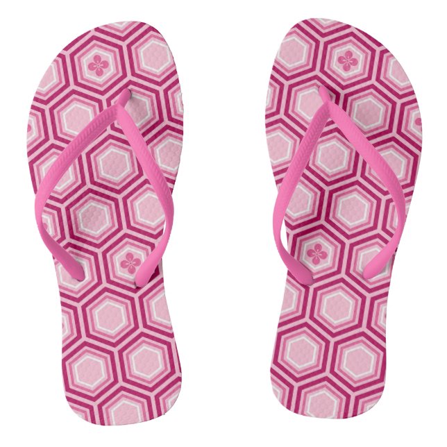 Hexagonal Kimono Print, Burgund und Rosa Flip Flops (Fußbett)
