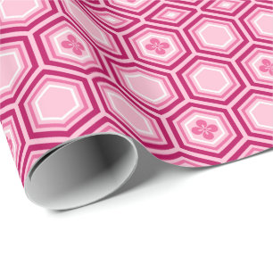Hexagonal Kimono Print, Burgund und Rosa Geschenkpapier