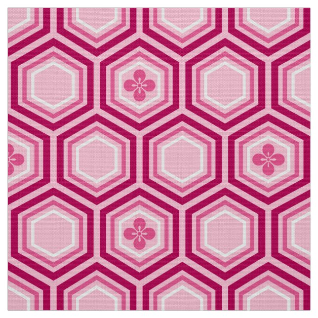 Hexagonal Kimono Print, Burgund und Rosa Stoff (Muster)