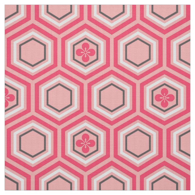 Hexagonal Kimono Print, Korallenrosa und Weiß Stoff (Muster)