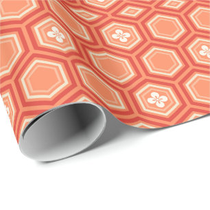 Hexagonal Kimono Print, Mandarin Orange Geschenkpapier