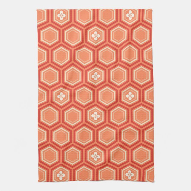 Hexagonal Kimono Print, Mandarin Orange Küchentuch (Vertikal)