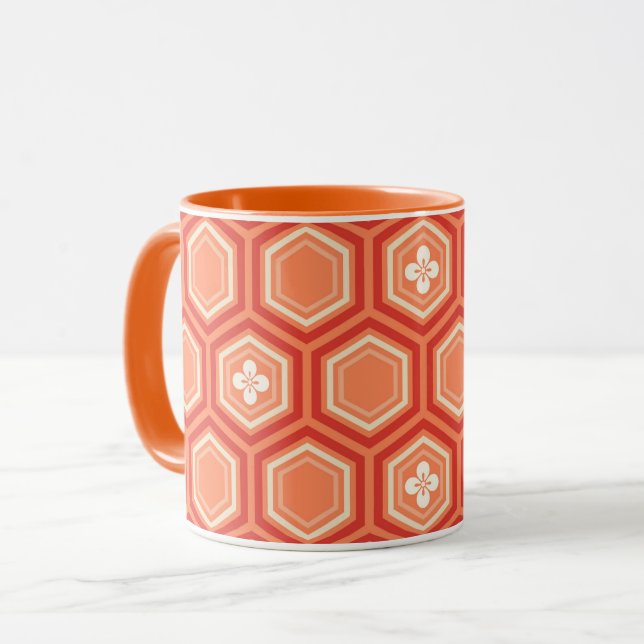 Hexagonal Kimono Print, Mandarin Orange Tasse (Vorderseite Links)