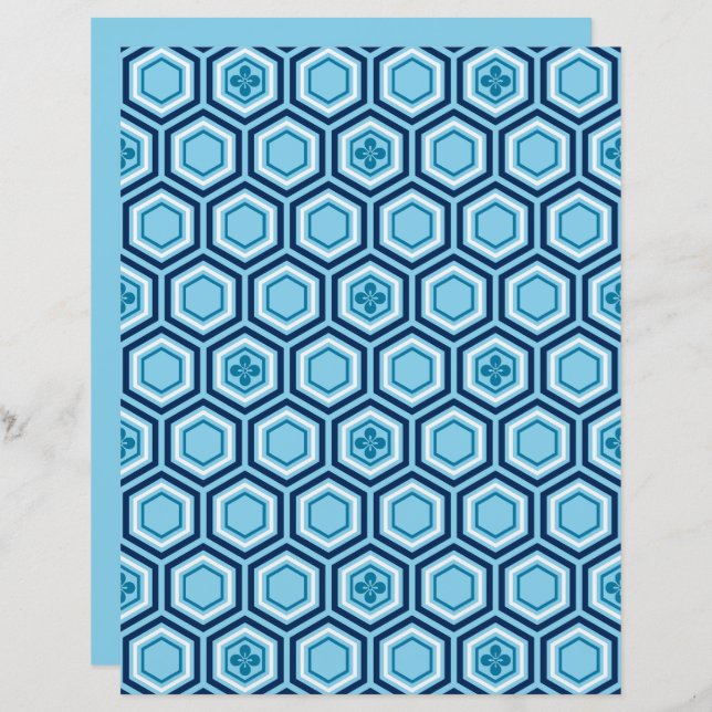 Hexagonal Kimono Print, Navy und Light Blue (Vorne/Hinten)