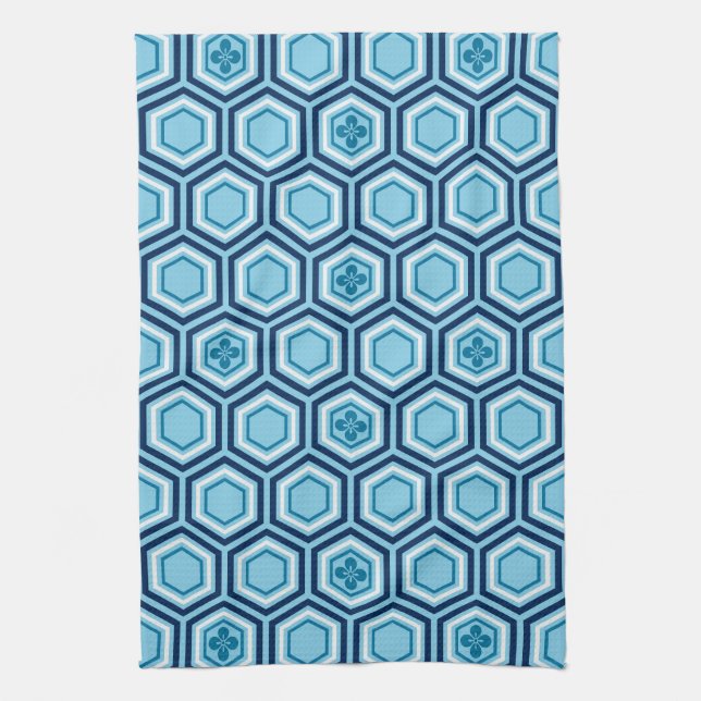 Hexagonal Kimono Print, Navy und Light Blue Küchentuch (Vertikal)