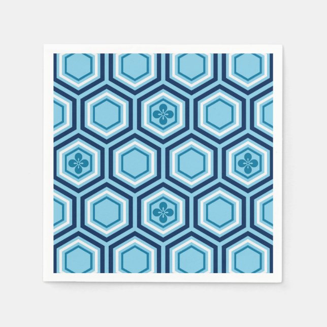 Hexagonal Kimono Print, Navy und Light Blue Serviette (Vorderseite)