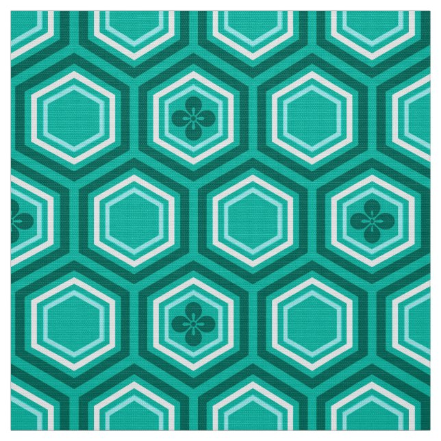 Hexagonal Kimono Print, Türkis und Weiß Stoff (Muster)