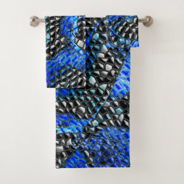 Hexagonal mosaic or blue and grey to black scales  badhandtuch set