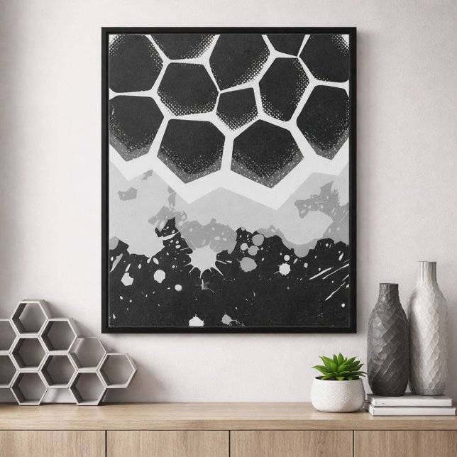 Hexagonal Pattern with Gray Paint Splashes Poster (Von Creator hochgeladen)